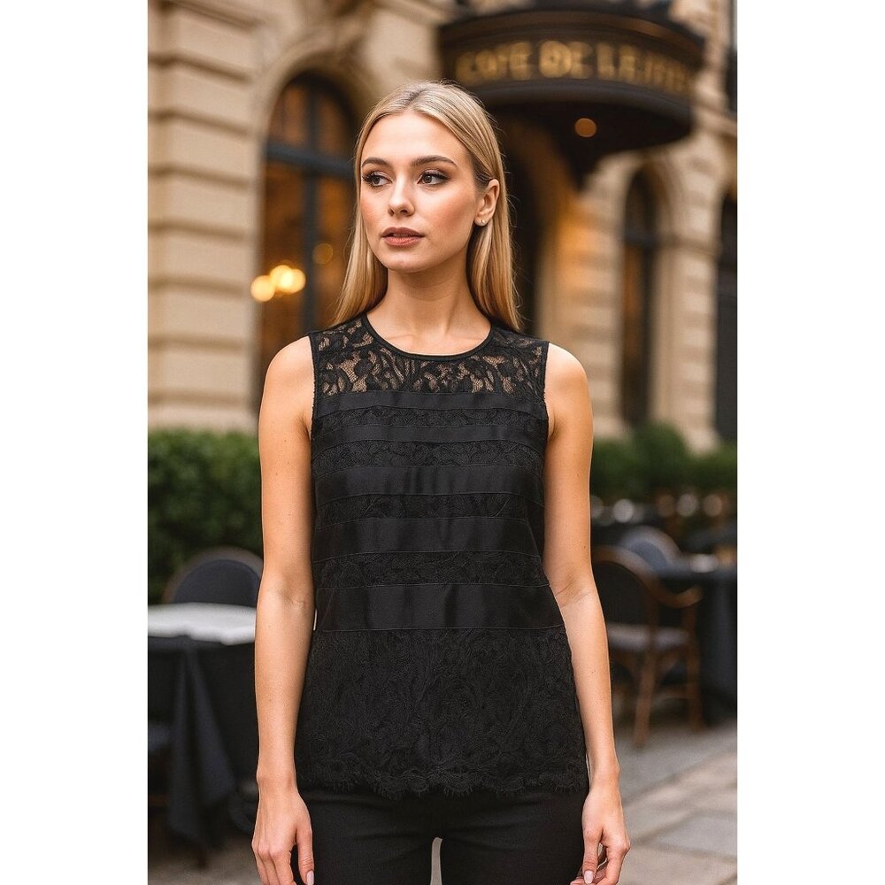 St. John 2 Blouse Silk Lace Rosette Crochet Sleeveless Tank Top Luxury Shirt